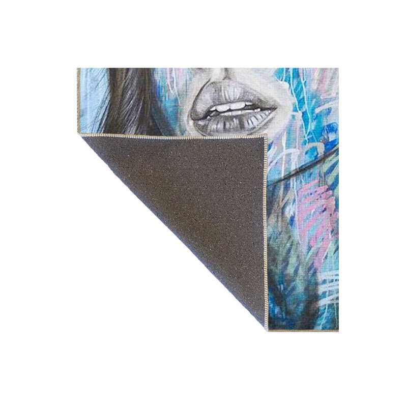 Machine Washable Face Patterned Blue Colored Area Rug, Runner 3'3" x 6'7" Rug Pad Included