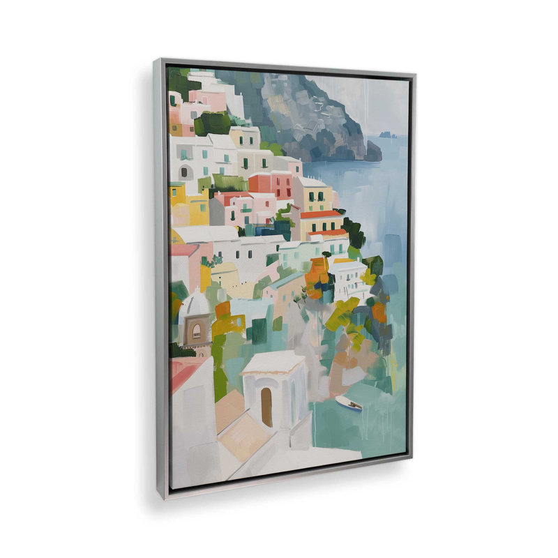 Coastal Village Glow III, H 13 po x l 9 po, Toile avec cadre, Chrome poli