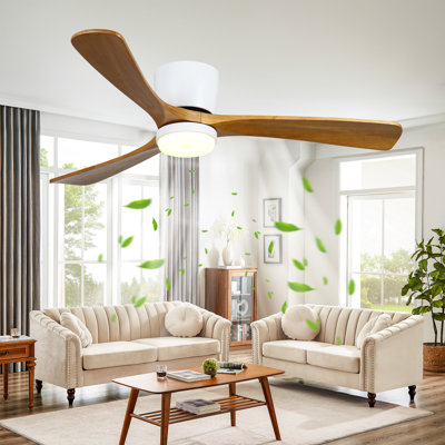 Smart Indoor Wood Ceiling Fan With 3-colors Led Light And Dimmer And Dc Reversible And App/wall Switch/remote