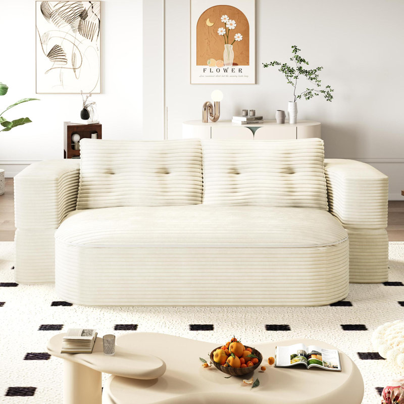 78.7" Boneless Sleeper Sofa Bed, Full-Size Corduroy Couch Bed - No Assembly Required, Beige