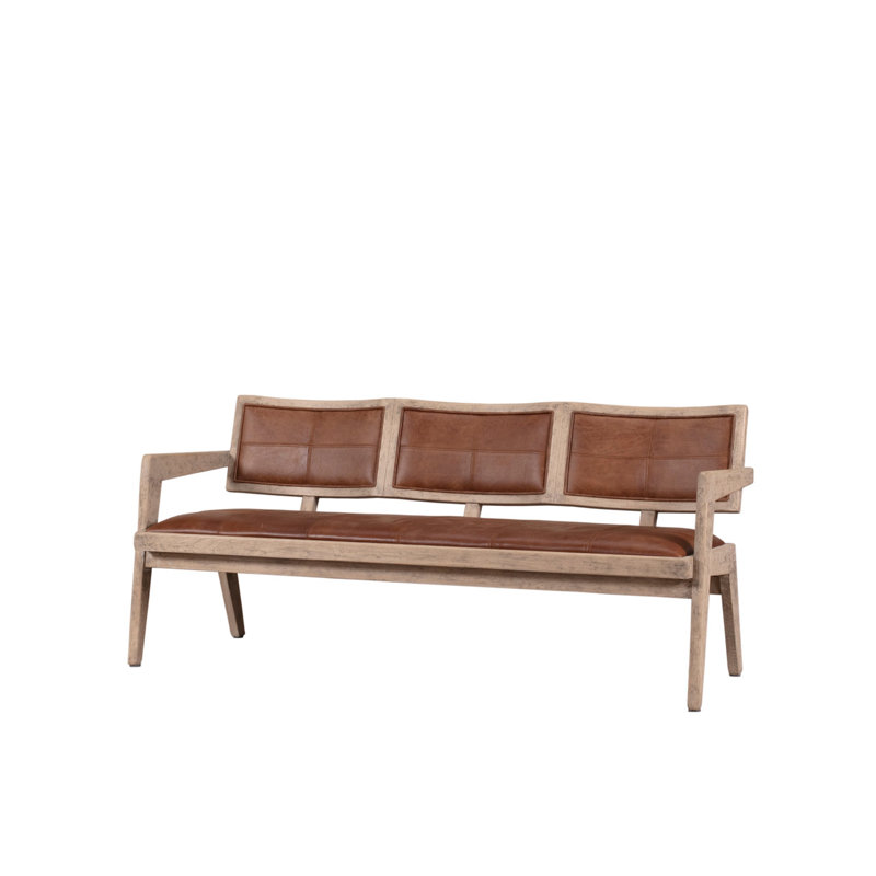 Mid-Century Woven Leather Arm Bench Weathered Natural