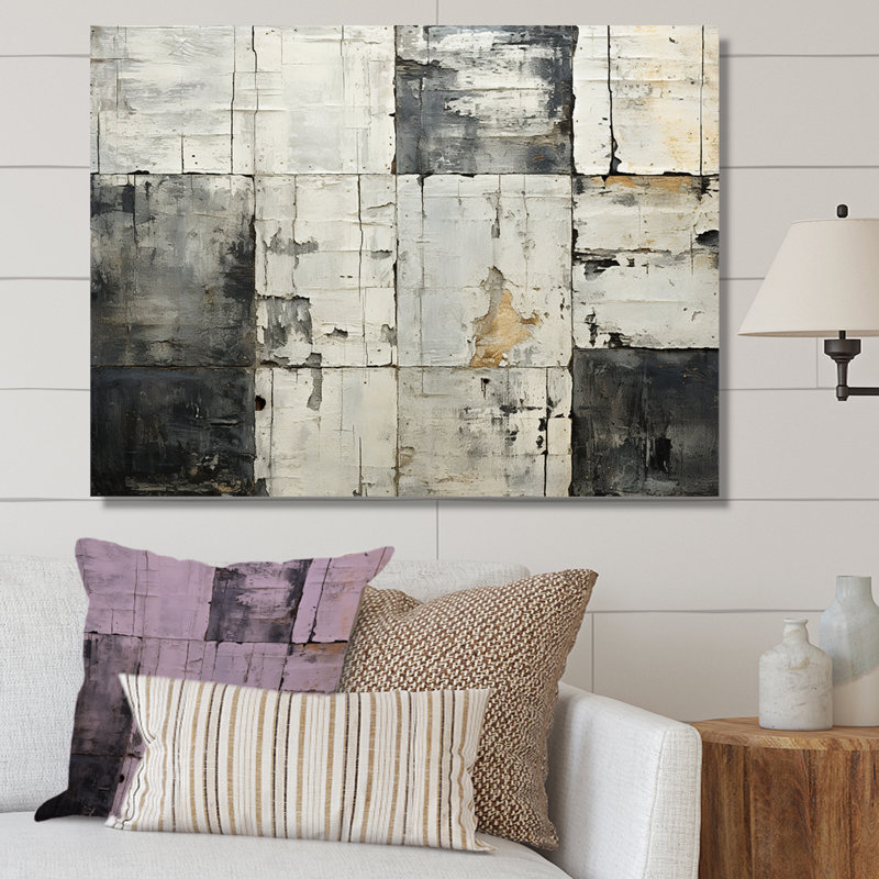 Carreau abstrait gris et gris II, Toile tendue, H 34 po x l 44 po x P 1,5 po