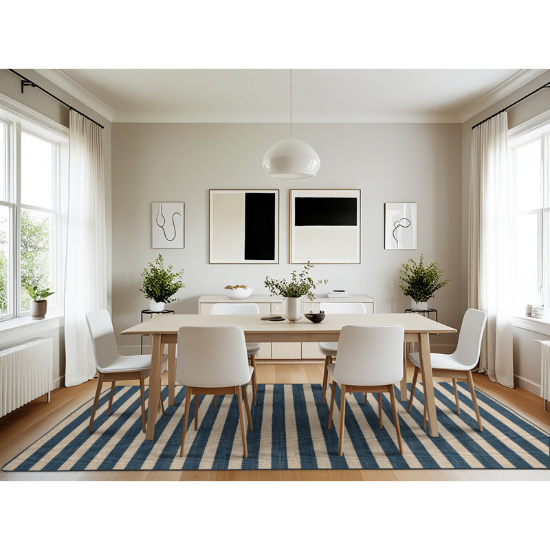 Tapis gris à rayures horizontales lavable à la machine, Rectangle 7 pi x 10 pi