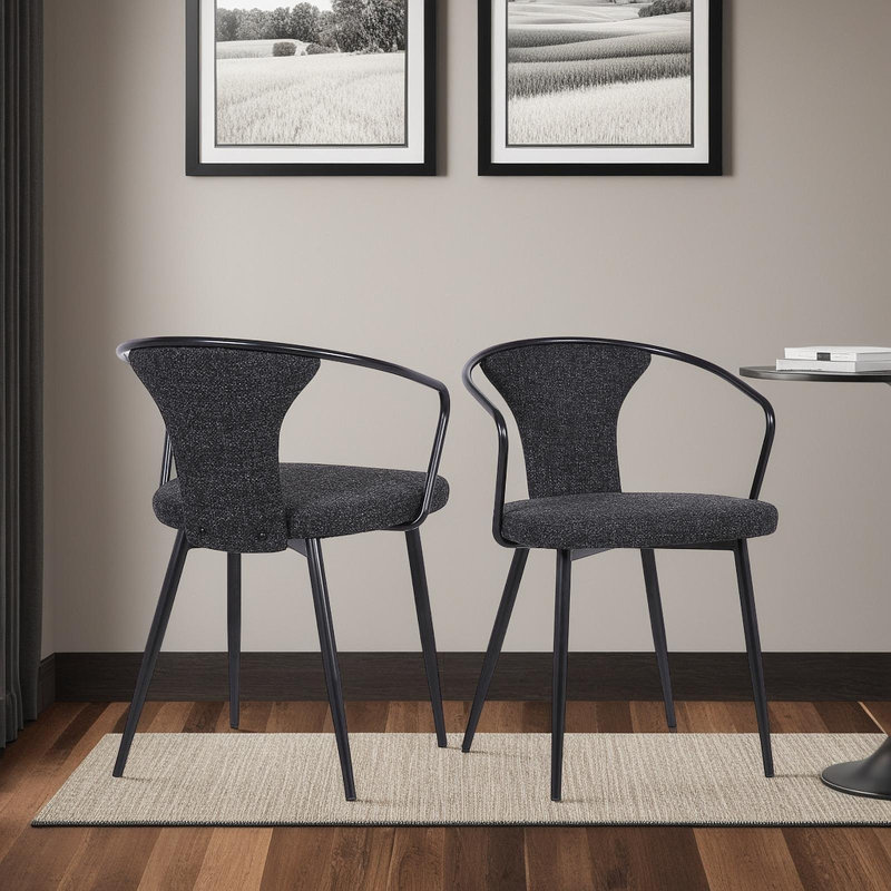 Chaise de salle à manger Francis en finition thermolaquée noire et tissu noir Francis