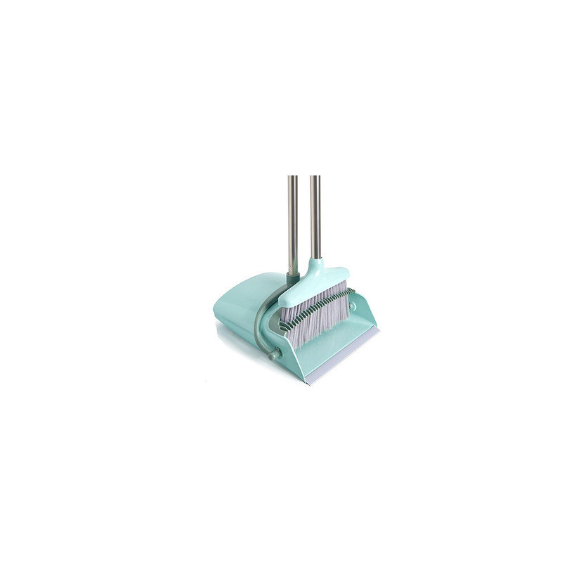 Bluish Green Stainless Steel Broom and Dustpan Set with Adjustable Handle