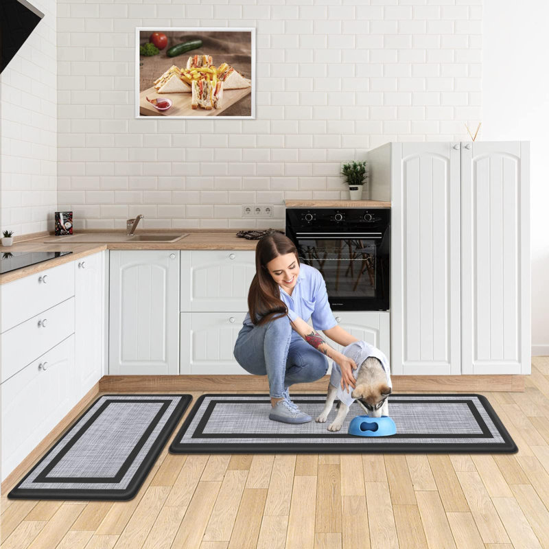 Ensemble de 2 tapis de cuisine antidérapants antidérapants pour la cuisine, le sol, le bureau, l'évier, la lessive, noir et gris