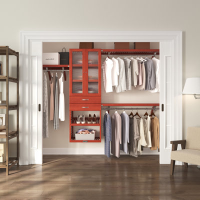 Système d'organisation en bois massif avec 2 tiroirs et portes en verre John Louis Home