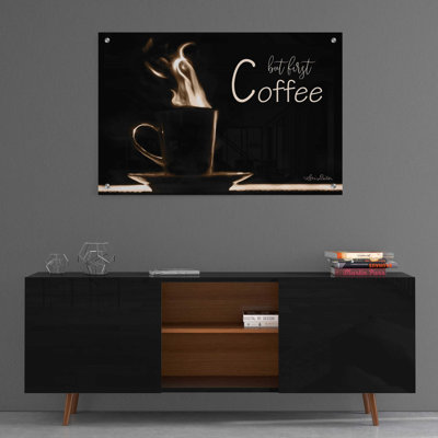 «But First Coffee» par Lori Deiter, art mural en verre acrylique