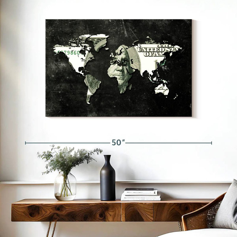 Carte du monde en dollars américains Aliaz, H 26 po x l 39 po