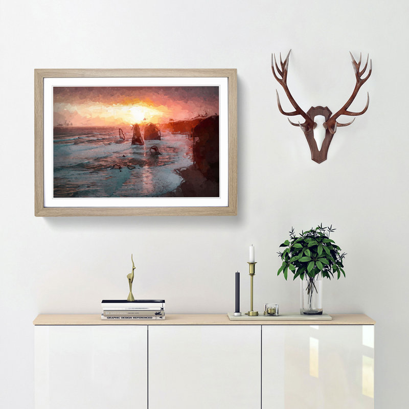 Twelve Apostles in Victoria Australia in Abstract - Picture Frame Graphic Art Print, Oak, 40cm H x 60cm W x 2cm D