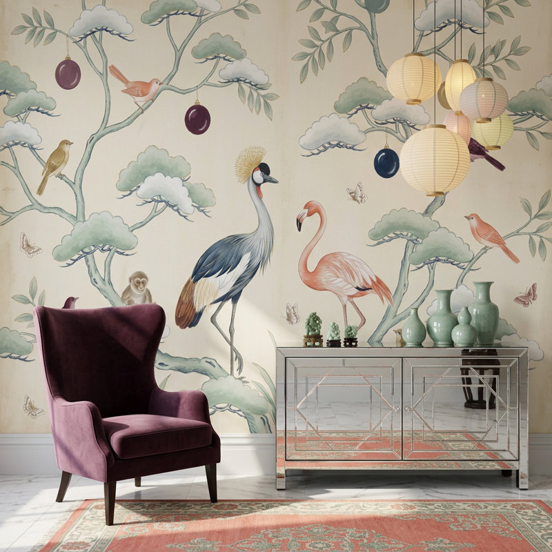 Papier peint Chinoiserie, 100 po x 96 po, Non tissé