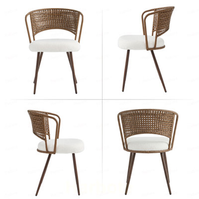 Table de salle à manger extensible en bois massif + chaises de salle à manger en osier brun - ensemble de 4 chaises de style campagnard