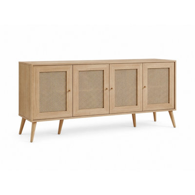 Elegant Scandinavian Console Table, Hazeran & Oak Finish, 70.9 x 31.5 x 16.1 inches | 100% Melamine Coated Chipboard & MDF, Soft-Close Doors | Wall-Mountable, Multiple Shelves, Traditional & Geometric Design