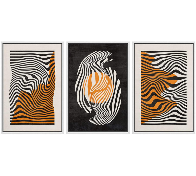 Illustration géométrique abstraite de lignes géométriques de style Mid-Century, Blanc, H 36 po x l 72 po