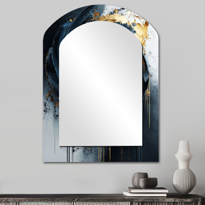 «Black Gold Abstract Shapes And Lines V», formes abstraites, miroir mural décoratif asymétrique