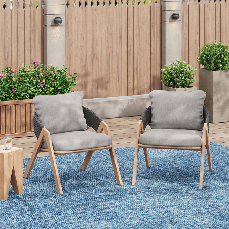 Ensemble de 2 chaises de patio avec coussins - structure en acier, rotin en osier et résistant aux intempéries pour le jardin
