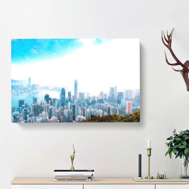 The Hong Kong Skyline In China - Wrapped Canvas Painting, 35cm H x 50cm W x 3cm D