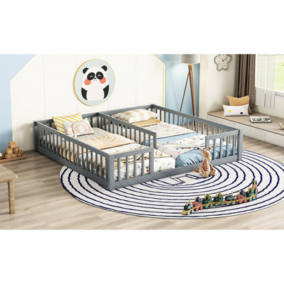 Double Twin Bed With Guardrails - & Convenient Fence Strong Relaxing