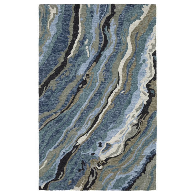 Tapis bleu / bleu sarcelle Roblyn, Rectangle 8 pi x 10 pi