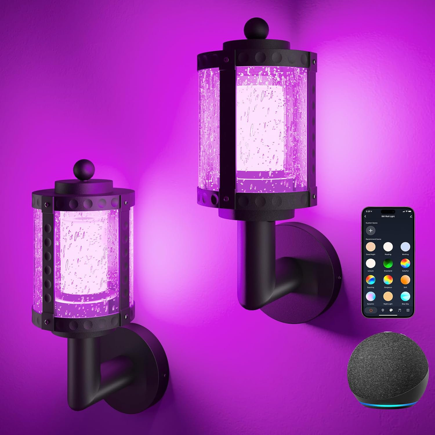 Lef Lights Smart Outdoor Wall Lights (2 Pack) - 1500LM RGBCW Porch ...