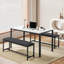 Faux Marble Dining Table Set For 4, Dining Room Table With Pu Leather Benches, Space-saving Kitchen Table Set For Small Spaces, Apartment, Modern Breakfast Table With Sturdy Metal Frame, White