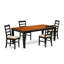 Ensemble de table de salle à manger 5 pièces moderne comprenant une table rectangulaire en bois avec feuille papillon et 4 chaises de salle à manger en tissu de lin, noir et cerise-130078374-130078377-130078378