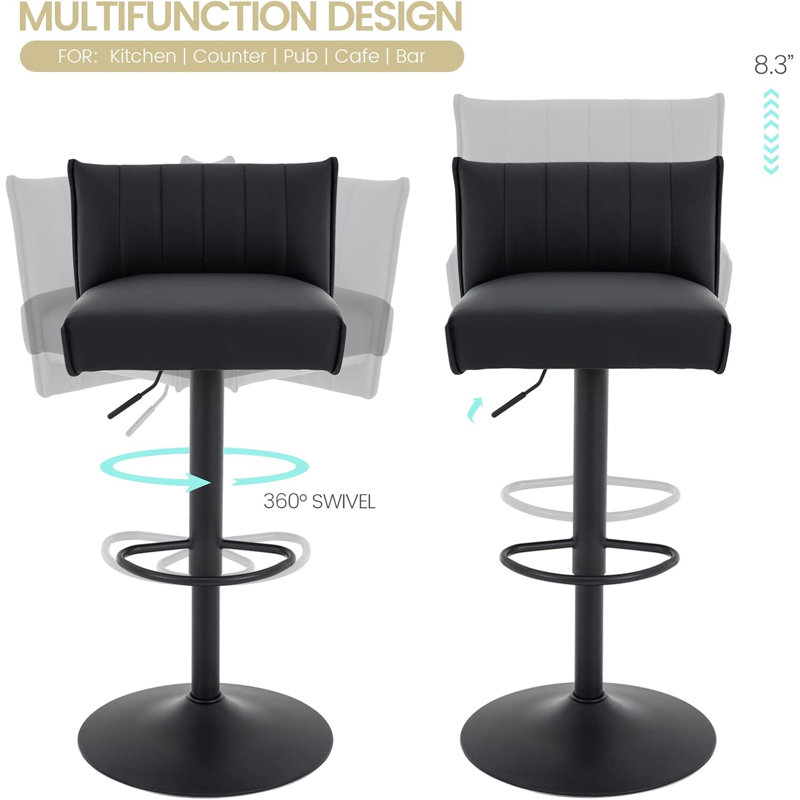 Tabouret de bar, siège à ressorts, tabourets de bar pivotants réglables en cuir avec dossier bas et chaise de bar à hauteur de comptoir sans accoudoirs