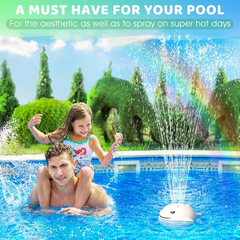 Floating Pool Fountain With Lights,Upgraded Rechargeable Pool Water Fountain With Remote,Whale Swimming Pool Fountain,Floating Fountain Pump For Inground Above Ground Pool-1PC(White)