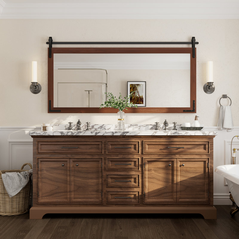 Miroir mural Amara Rustic Farmhouse, 72 po x 36 po; Horizontale, Brun