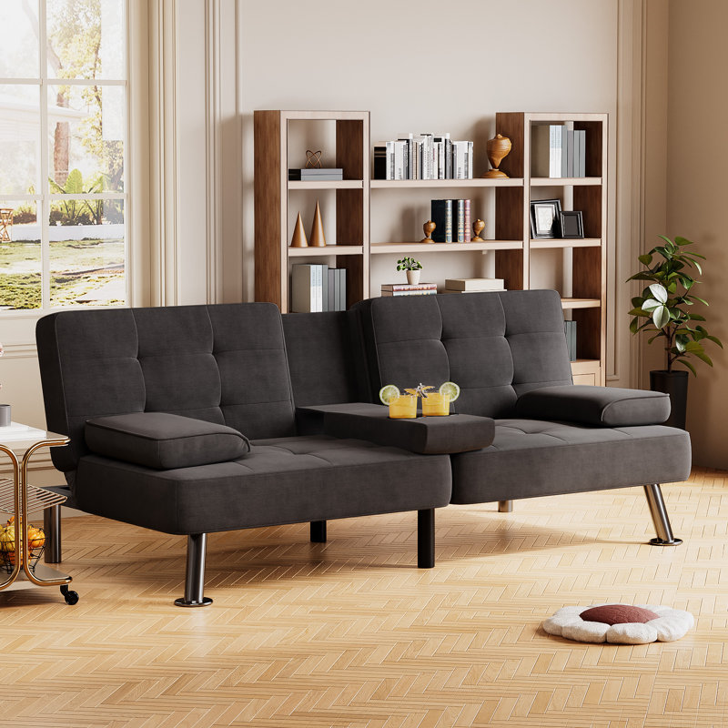 Cashten Single 65'' Upholstered Convertible Sofa, Black Linen Blend