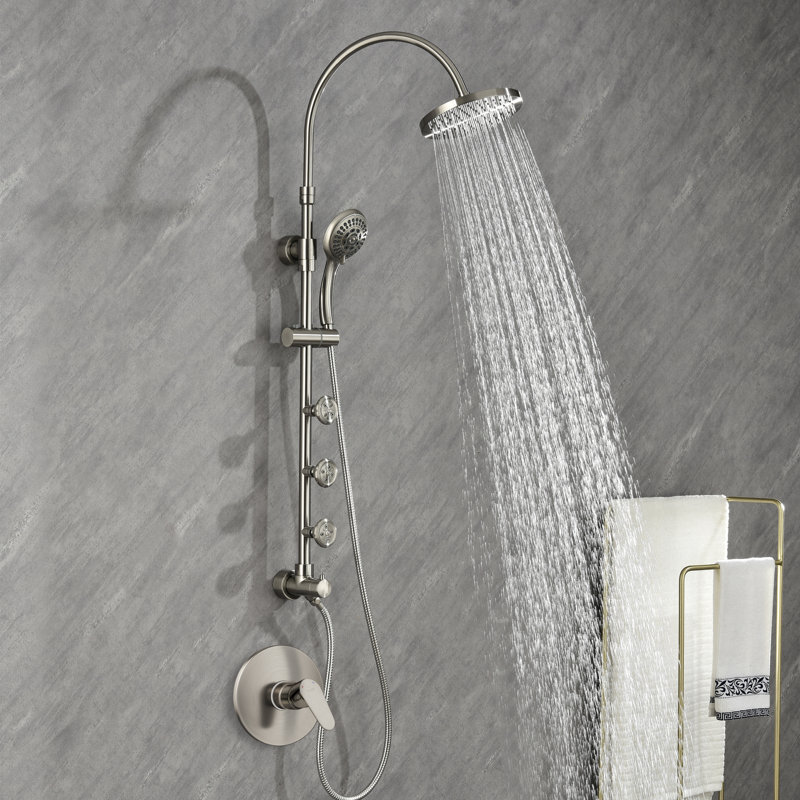 Brushed Nickel Adjustable Height Wall Mounted Shower System