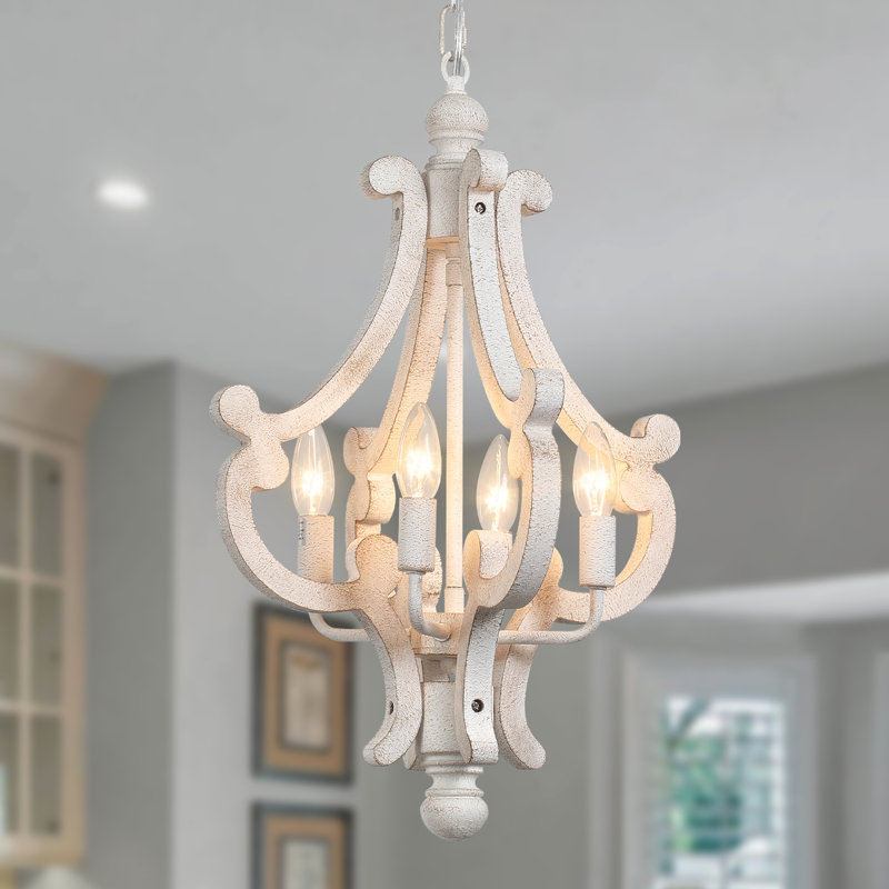 Annyssa 4 - Light Classic Farmhouse Rustic Candle Wood Pendant French Countryside Distressed Chandelier for Kitchen Island Living Room Bedroom Entryway Foyer