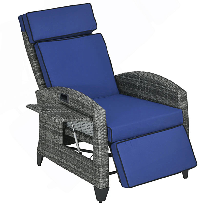 Reclining Lounge Chair, Outdoor Recliner Chair, Dark Blue