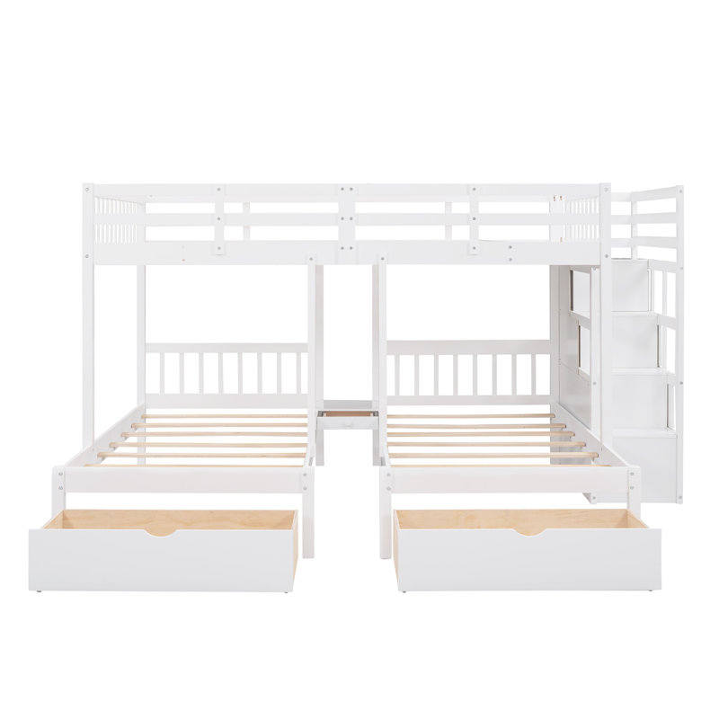 Triple lit superposé avec rangement pour chambre d'enfant moderne en bois massif