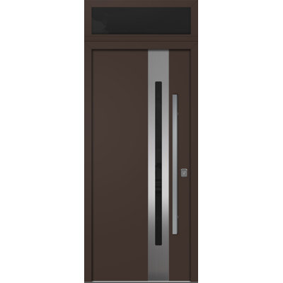 Modern Exterior Entry Steel Door 36in x 80in - Inox S2 with Transom