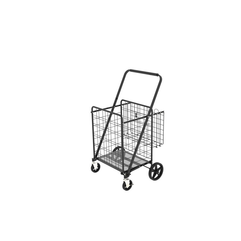 Folding Shopping Cart with Brake, 330 lbs Capacity, Large Steel Grocery Cart with Double Basket and Waterproof Liner, 8 Inch Rear Wheels, Black