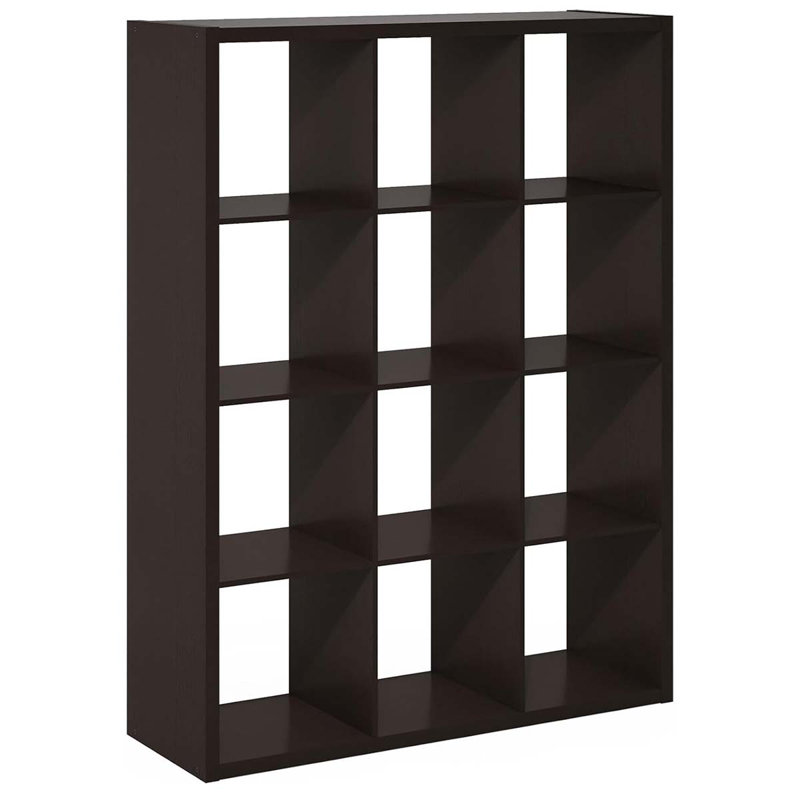 Cubicle Open Back Decorative Cube Storage Organizer, 12-Cube, Dark Oak