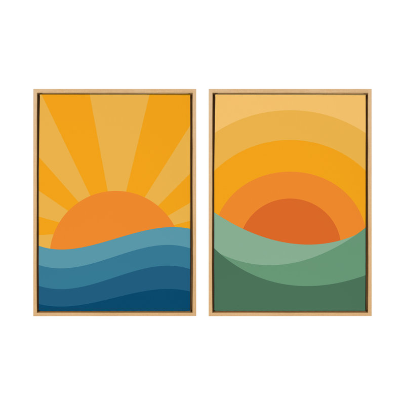 Sunshine 1 and 2 by Carrie Cantwell Framed Canvas Wall Art Set, Tan