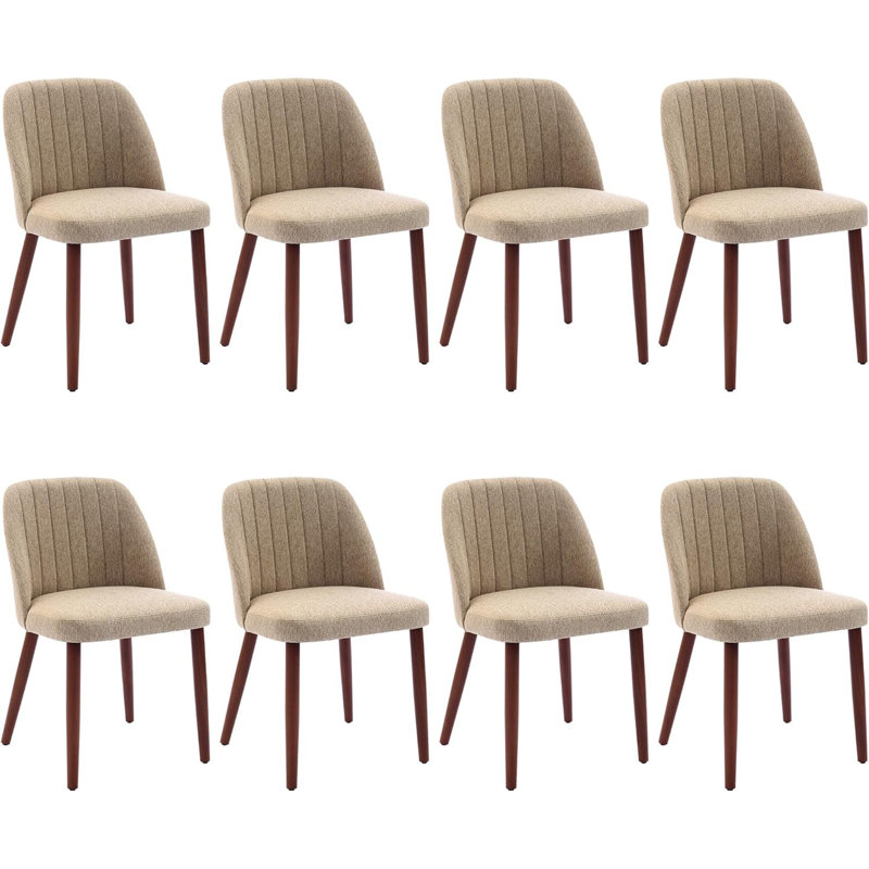Ensemble de 8 chaises de salle à manger modernes et rembourrées – Assise en tissu rembourré, pieds en bois, chaises confortables pour la cuisine, la salle à manger et le restaurant – Lin camel, 4 boîtes, 8 pièces