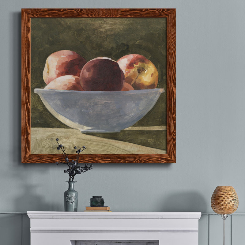 «Bowl Of Peaches II», art mural sur toile, Cadre en érable, H 17 po x l 17 po x P 1,5 po