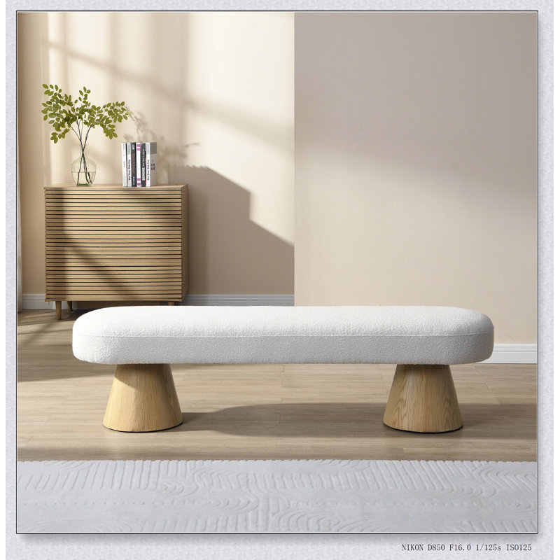 Versatile Boucle Upholstered Dining Bench With Sturdy Wood Legs, 64L Orange, 300 LBS Capacity For Multiple Uses, Grey