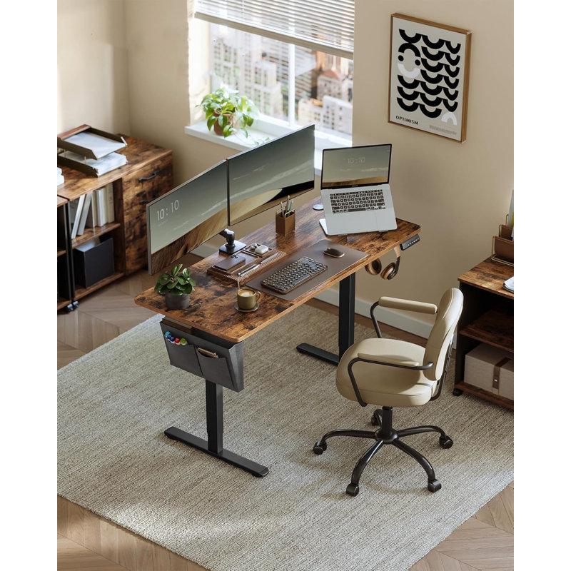 140Cm W Rectangular Standing Desk, 120cm H x 140cm W x 60cm D, Brown/Black