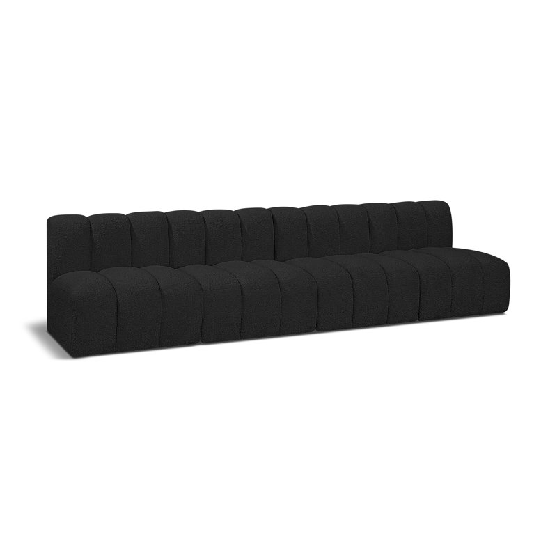 Canapé et méridienne rembourrés Kirchoffer, Tissu bouclé noir