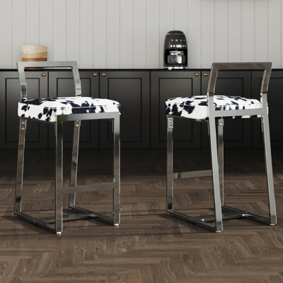 Modern Bar Stools Upholstered Counter Stool With Low Back And Metal Frame Industrial Island Chairs For Kitchen/Pub