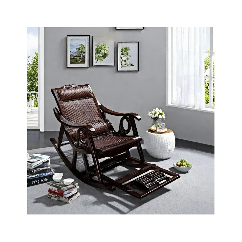 Chaise berçante en rotin naturel, Café noir