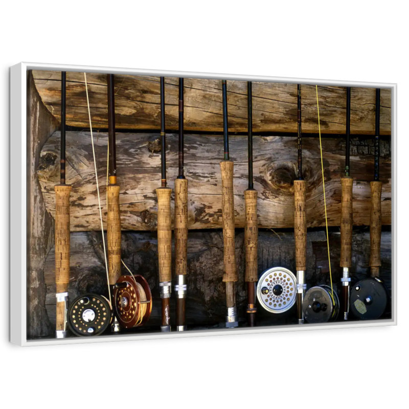Fishing Poles, Floating Frame White, 19" X 13"