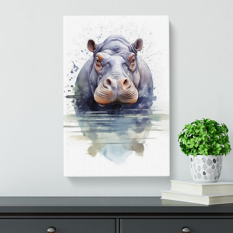 Hippo Geometric - Wrapped Canvas, 76cm H x 50cm W x 3cm D