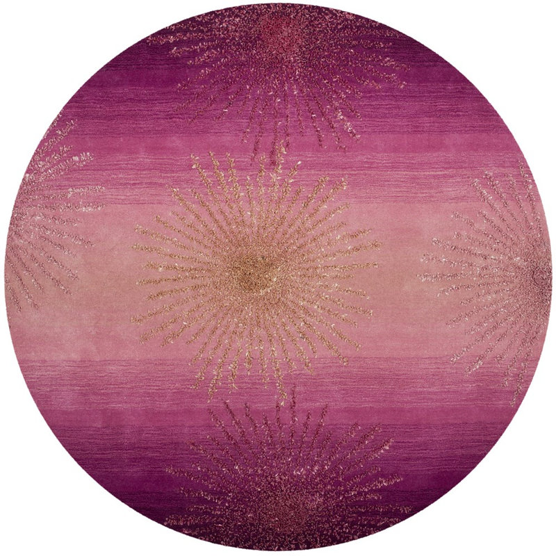 Tapis rose touffeté à la main à motif géométrique Amier, Tapis de couloir 2 pi 6 po x 8 pi