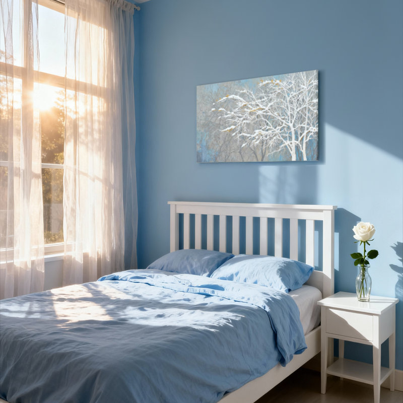 Ensemble de 1 tableau sur toile tendue représentant un arbre enneigé dans un paysage d'hiver, H 12 po x l 18 po