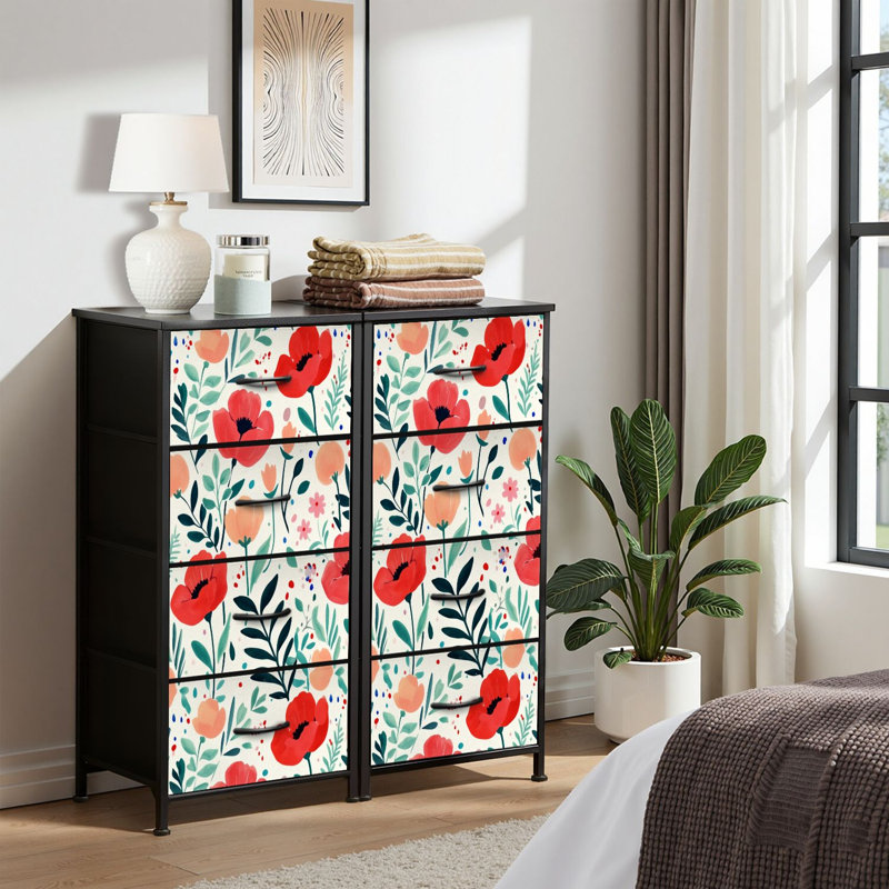 4 Drawer Dresser for Bedroom, Narrow Chest of Drawers, Wooden Top and Study Iron Frame 18"x37.5"-(WxH)